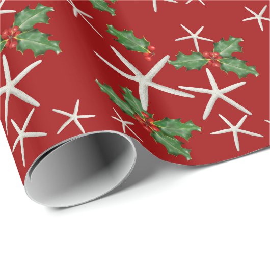 Tropische staarvis en Holly Red kerstpapier Cadeaupapier (Rol Hoek)