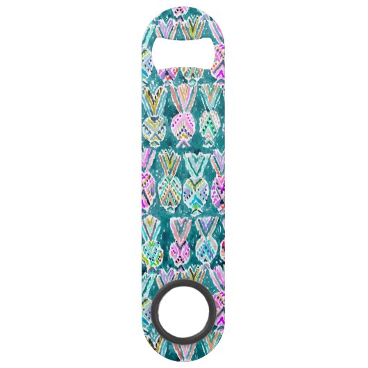 Tropische stammenpatronen Waterverf ananas Patroon Speed Flessenopener (Achterkant)