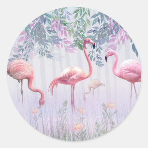 Tropische stekelfamilie roze vlamingos ronde sticker