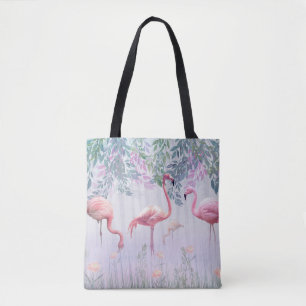Tropische stekelfamilie roze vlamingos tote bag