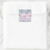 Tropische stekelfamilie roze vlamingos vierkante sticker (Tas)