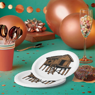 Tropische Stelthuis Traditionele Rieten Hut Papieren Bordje