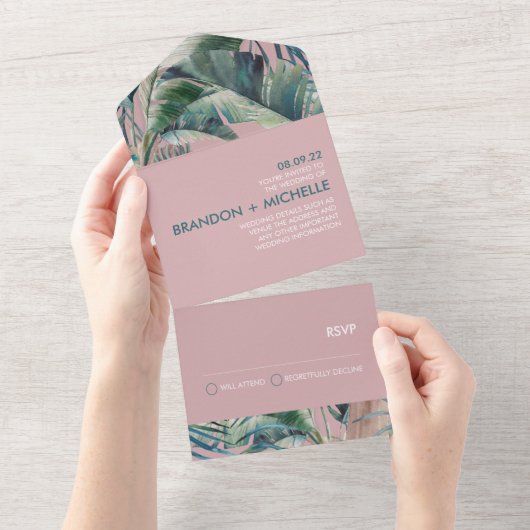 Tropische stijl Deco-uitnodiging bruiloft All In One Uitnodiging (Afscheurbaar)