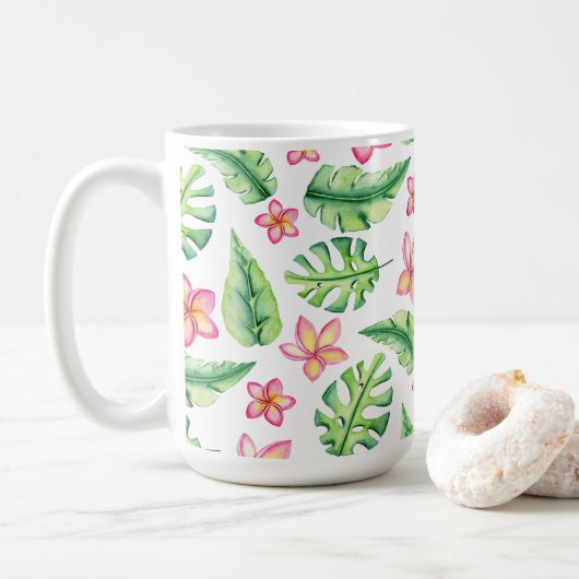 Tropische stijlbloemen en -bladeren koffiemok (Met donut)