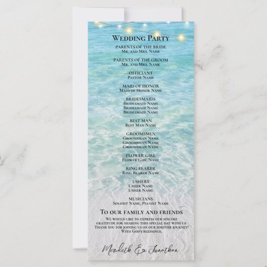 Tropische strand aan zee String Light bruiloft (Achterkant)