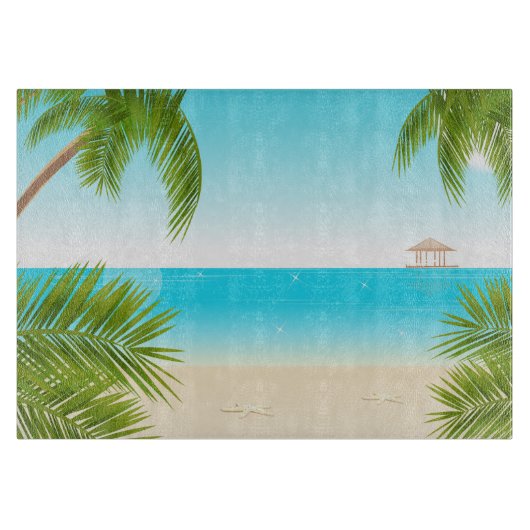 Tropische Strand Achtergrond Glas Snijplank (Voorkant)