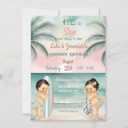 Tropische Strand Baby Geslacht Reveal Blush Sage Kaart