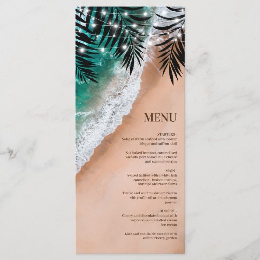 Tropische strand-bestemming menu (Voorkant)