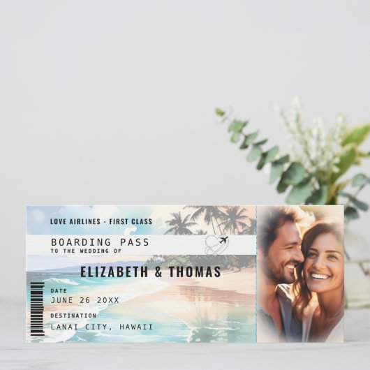 Tropische Strand Bestemming Vliegtuig Ticket Bruil Kaart (Staand voorkant)