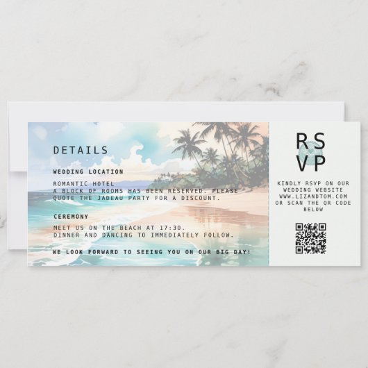 Tropische Strand Bestemming Vliegtuig Ticket Bruil Kaart (Achterkant)