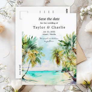 Tropische strand bestemmingshuwelijk Save The Date Briefkaart