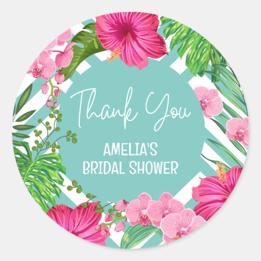 Tropische strand bloem bruids douche favor sticker (Voorkant)
