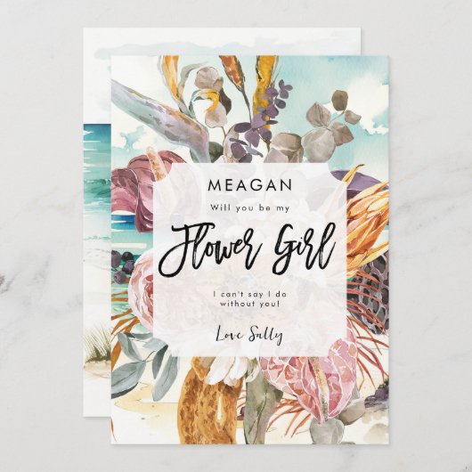 tropische strand bloem meisje voorstel kaart (Voorkant / Achterkant)