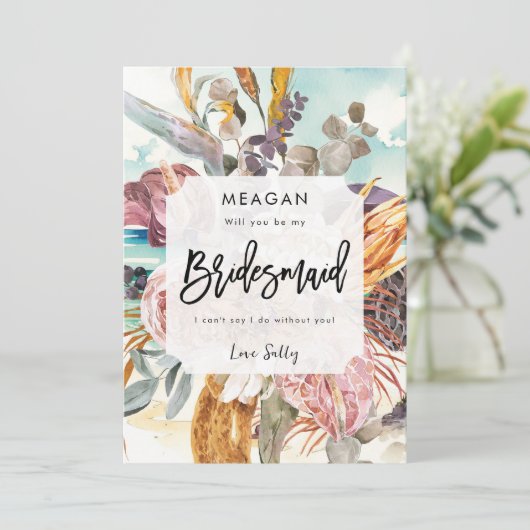 Tropische strand bloemen bruidsmeisje voorstel kaa aankondiging (Staand voorkant)