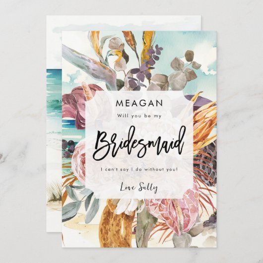 Tropische strand bloemen bruidsmeisje voorstel kaa aankondiging (Voorkant / Achterkant)