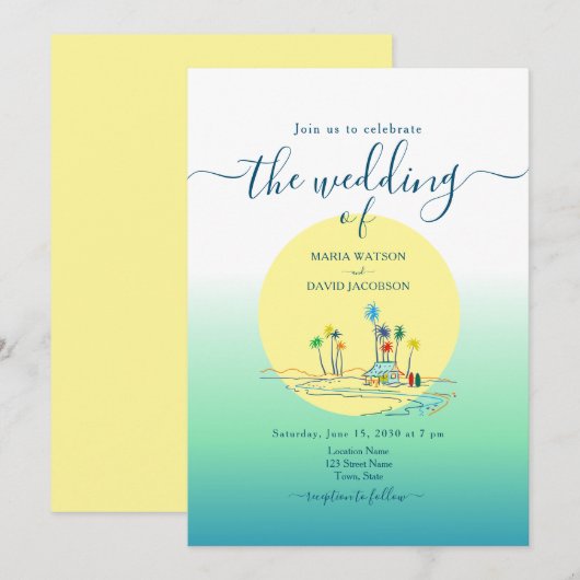 Tropische  strand bruiloft kaart (Voorkant / Achterkant)
