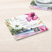 Tropische strand bruiloft opslaan de datum sjabloo kartonnen onderzetters (Schuin)