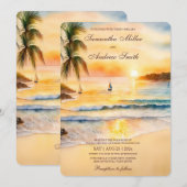 Tropische Strand Bruiloft Template Kaart (Voorkant / Achterkant)