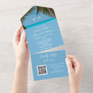 Tropische strand Destination Elegant RSVP QR Code All In One Uitnodiging