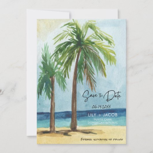 Tropische strand Destination Wedding Save the Date (Voorkant)