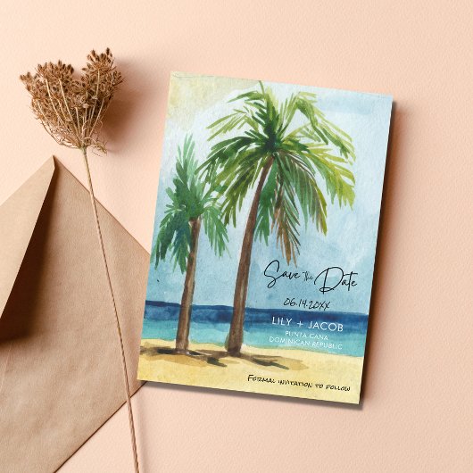 Tropische strand Destination Wedding Save the Date