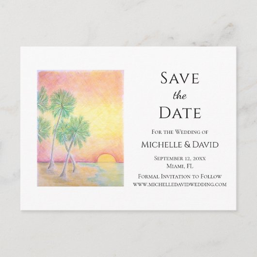 Tropische strand Destination Wedding Save the Date Aankondigingskaart (Voorkant)
