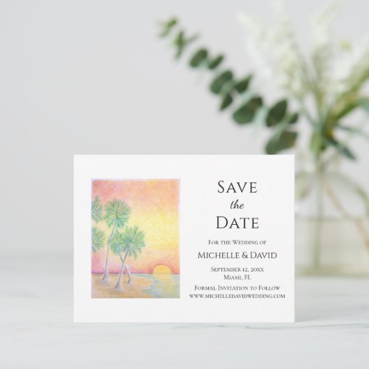 Tropische strand Destination Wedding Save the Date Aankondigingskaart (Staand voorkant)
