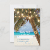 Tropische Strand en String Lights Bruiloft RSVP (Voorkant)