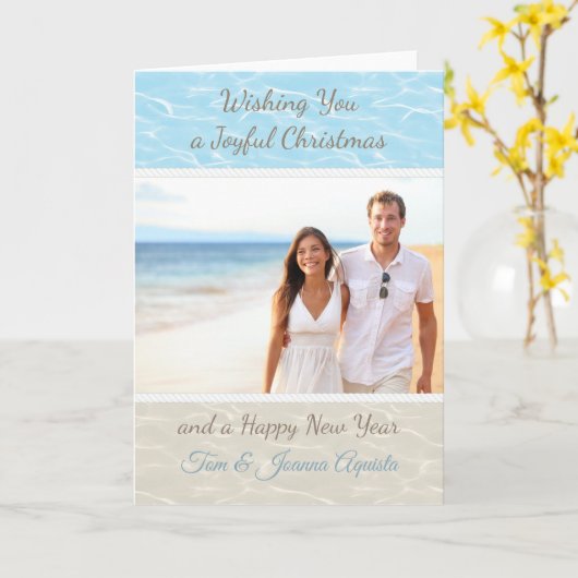 Tropische strand foto kerstkaart kaart (Gele Bloem)