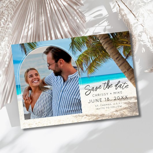 Tropische strand fotobruiloft bestemming save the date