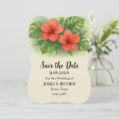 Tropische strand hibiscus bloemen bruiloft kaart (Staand voorkant)