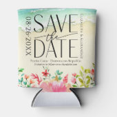 Tropische strand kalligrafie bruiloft Save the Dat Blikjeskoeler (Voorkant)