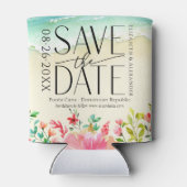 Tropische strand kalligrafie bruiloft Save the Dat Blikjeskoeler (Achterkant)