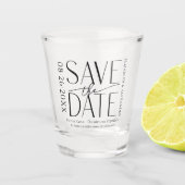 Tropische strand kalligrafie bruiloft Save the Dat Shot Glas (Voorkant)