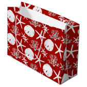 Tropische Strand Kerst Rode Zand Dollar Zeester Groot Cadeauzakje (Voorkant Gekanteld)