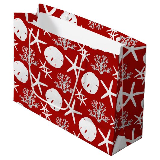Tropische Strand Kerst Rode Zand Dollar Zeester Groot Cadeauzakje (Voorkant Gekanteld)