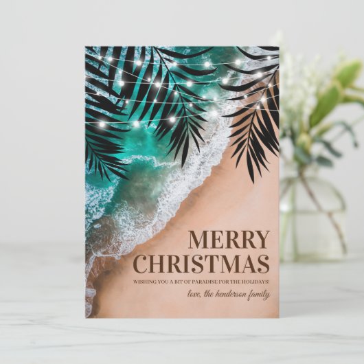 Tropische strand Kerst vakantiekaart Feestdagenkaart (Staand voorkant)