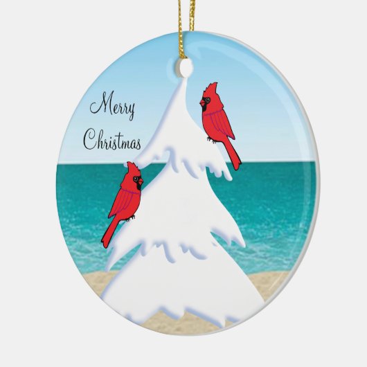 Tropische Strand Kerstboom Rode Kardinalen Keramisch Ornament (Links)