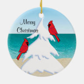 Tropische Strand Kerstboom Rode Kardinalen Keramisch Ornament (Achterkant)