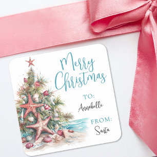 Tropische strand kerstcadeautag sticker