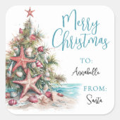 Tropische strand kerstcadeautag sticker (Voorkant)