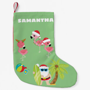 Tropische strand Kerstman en flamingo's Kleine Kerstsok