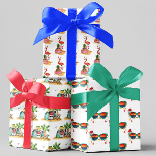 Tropische Strand Kerstman Flamingo Inpakpapier Vel