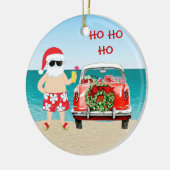 Tropische strand kerstman met klassieke kerst keramisch ornament (Links)