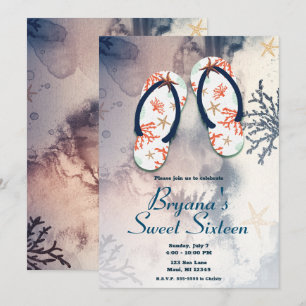 Tropische Strand Koraal Slippers Sweet 16 Feestje Kaart