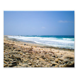 Tropische strand landschap kunst, rotsachtige stra foto afdruk