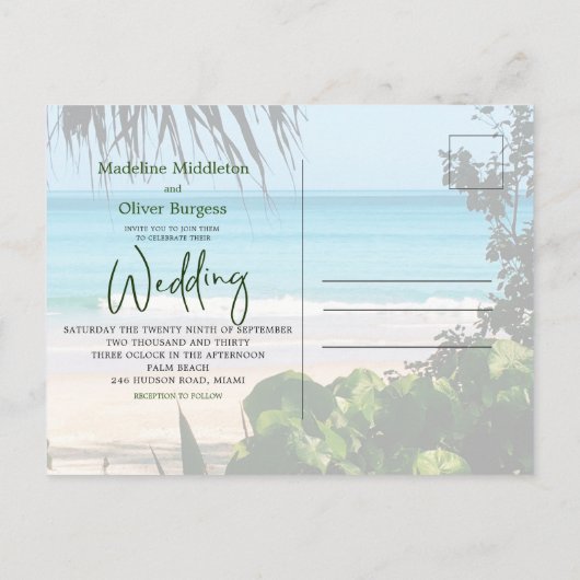 Tropische strand Ocean Blue Destination Uitnodiging Briefkaart (Achterkant)