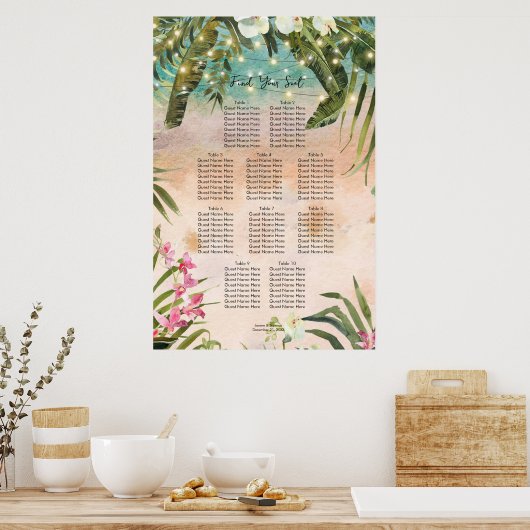 tropische strand orchidee bloemenbruiloft zitgrafi poster (Keuken)