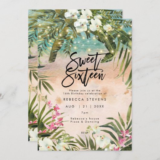 tropische strand orchidee zoet 16 uitnodiging (Voorkant / Achterkant)