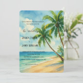 Tropische Strand Palm Bomen Bestemming Bruiloft Kaart (Staand voorkant)